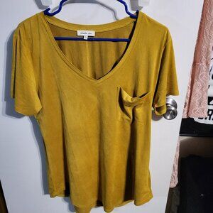 WOMANS ANOTHER LOVE MUSTARD SUEDE POCKET TEE SZ L